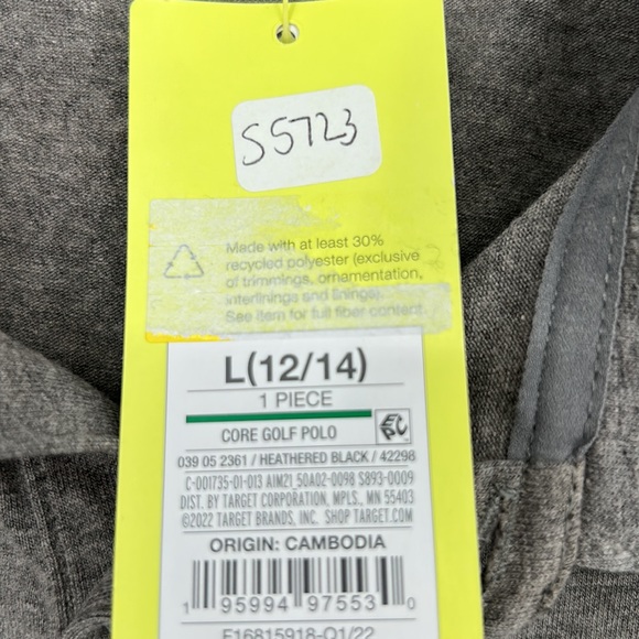 All In Motion Boys' S/S Core Golf Polo Shirt Heathered Black L(12/14) NWT - Picture 5 of 6